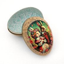 4-1/2" Folkloric Bunnies Speckled Egg Paper Mache Easter Egg Box ~ Germany